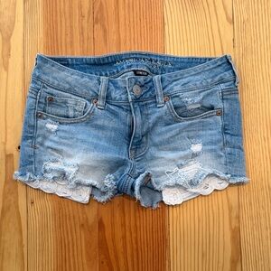 American Eagle Outfitters Light Blue Distressed Jean Shorts